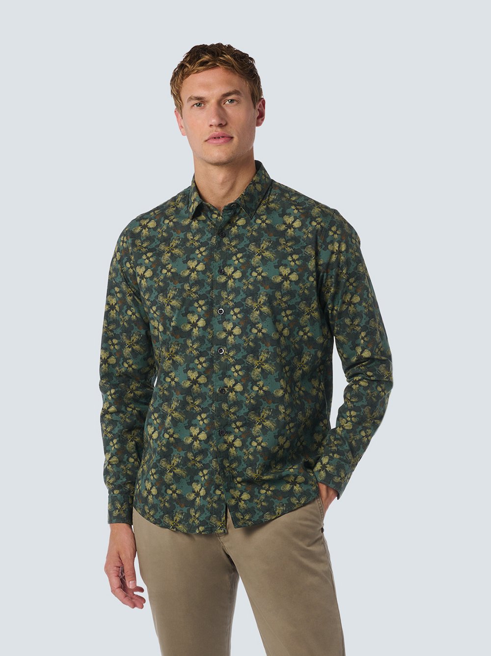 No Excess Hemd mit Blumenmuster Herren Regular Fit Baumwolle grün bedruckt, XXL