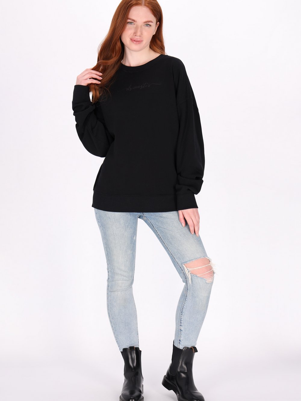 Dreimaster Sweatshirt Damen Baumwolle schwarz, XXL