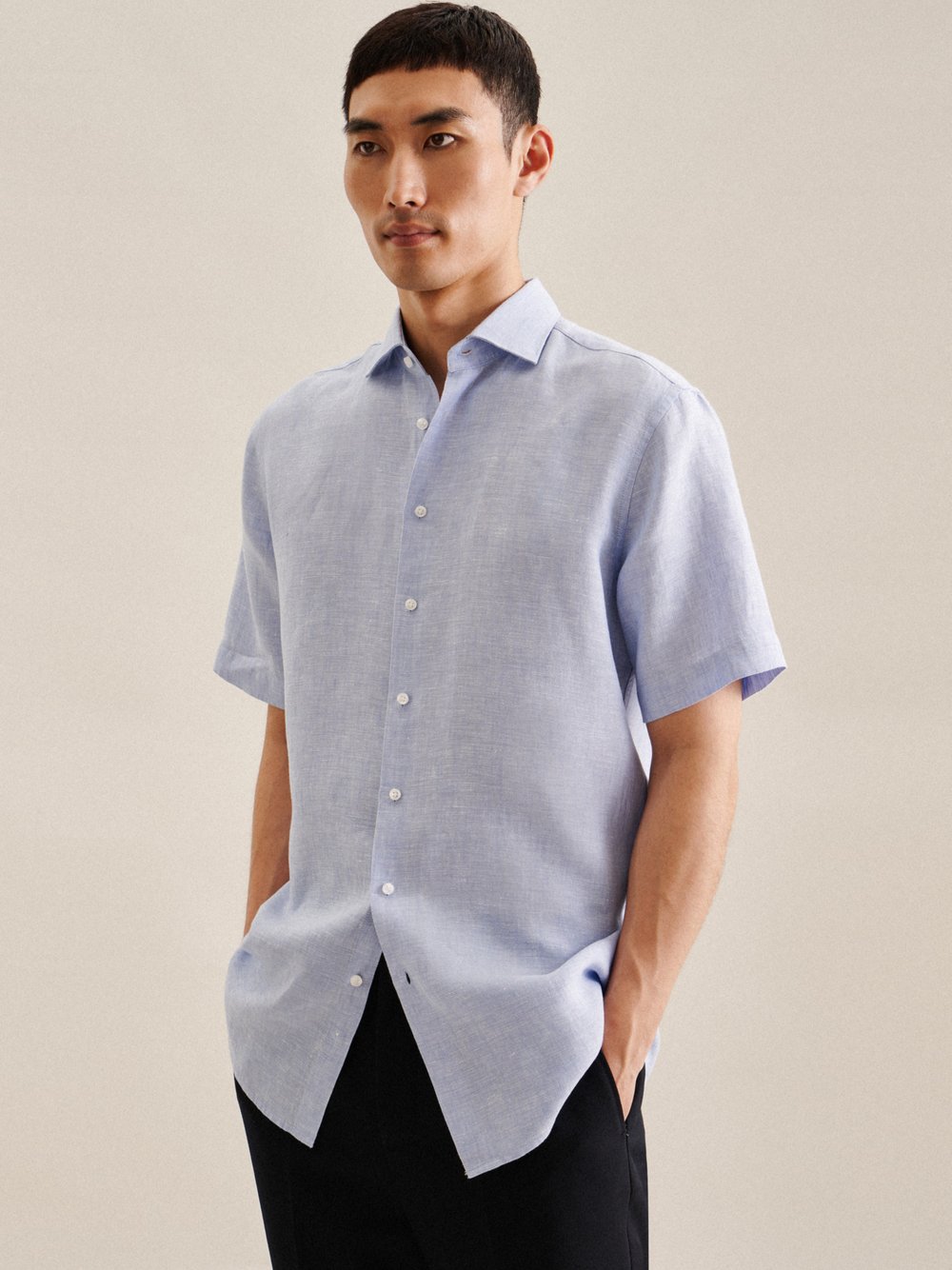 Seidensticker Business Hemd Herren Regular Fit Leinen blau, 46