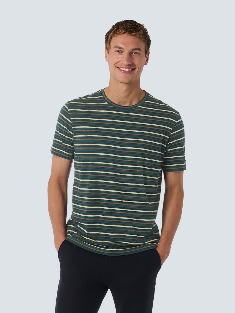 No Excess T-Shirt mit Rundhalsausschnitt und Multicolor-Streifen Herren Baumwolle grün gestreift, L