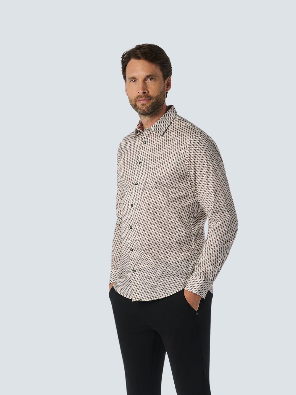 No Excess Hemd Herren Regular Fit Baumwolle lila gemustert, S