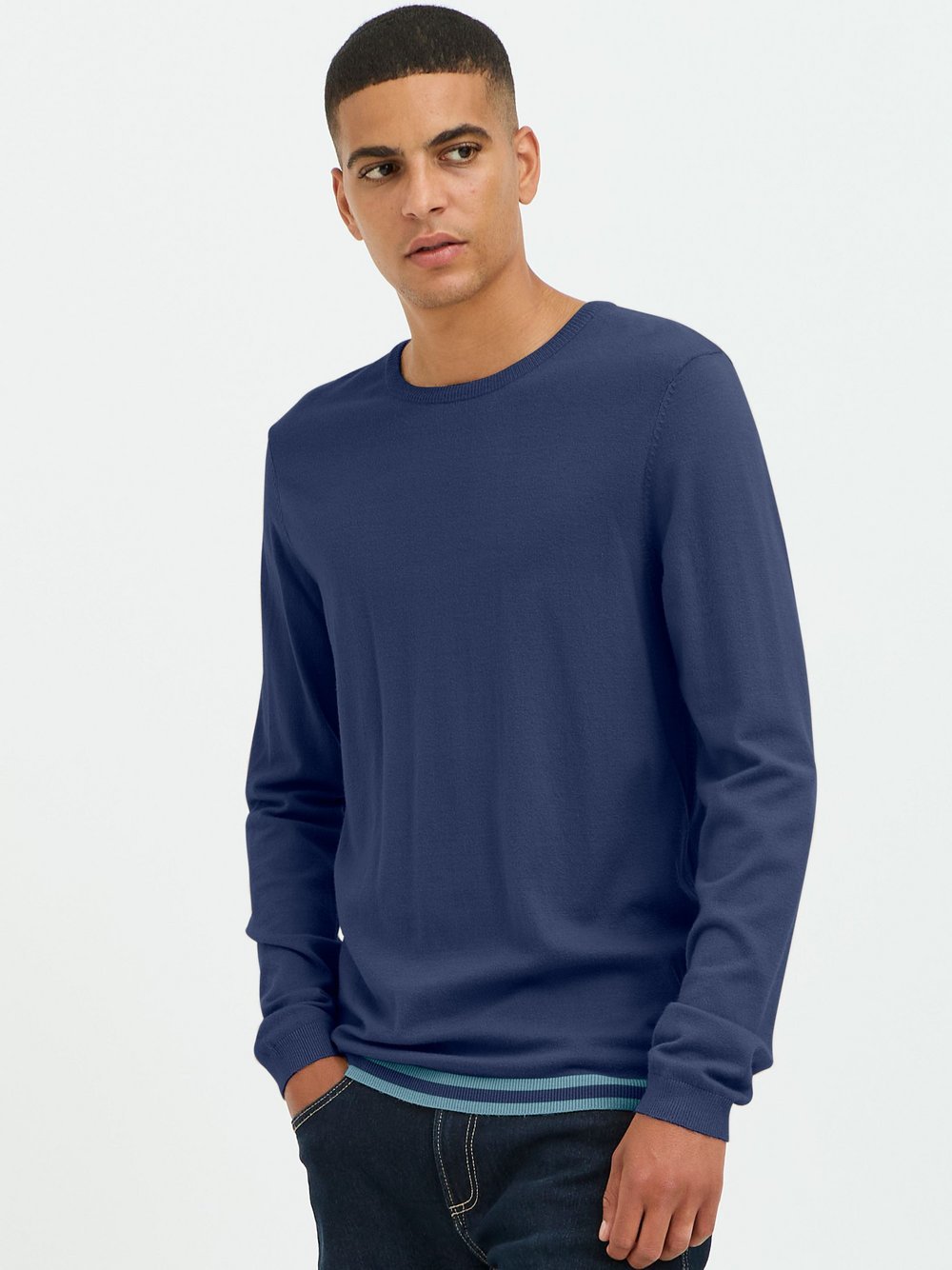 BLEND Strickpullover Herren blau meliert, L