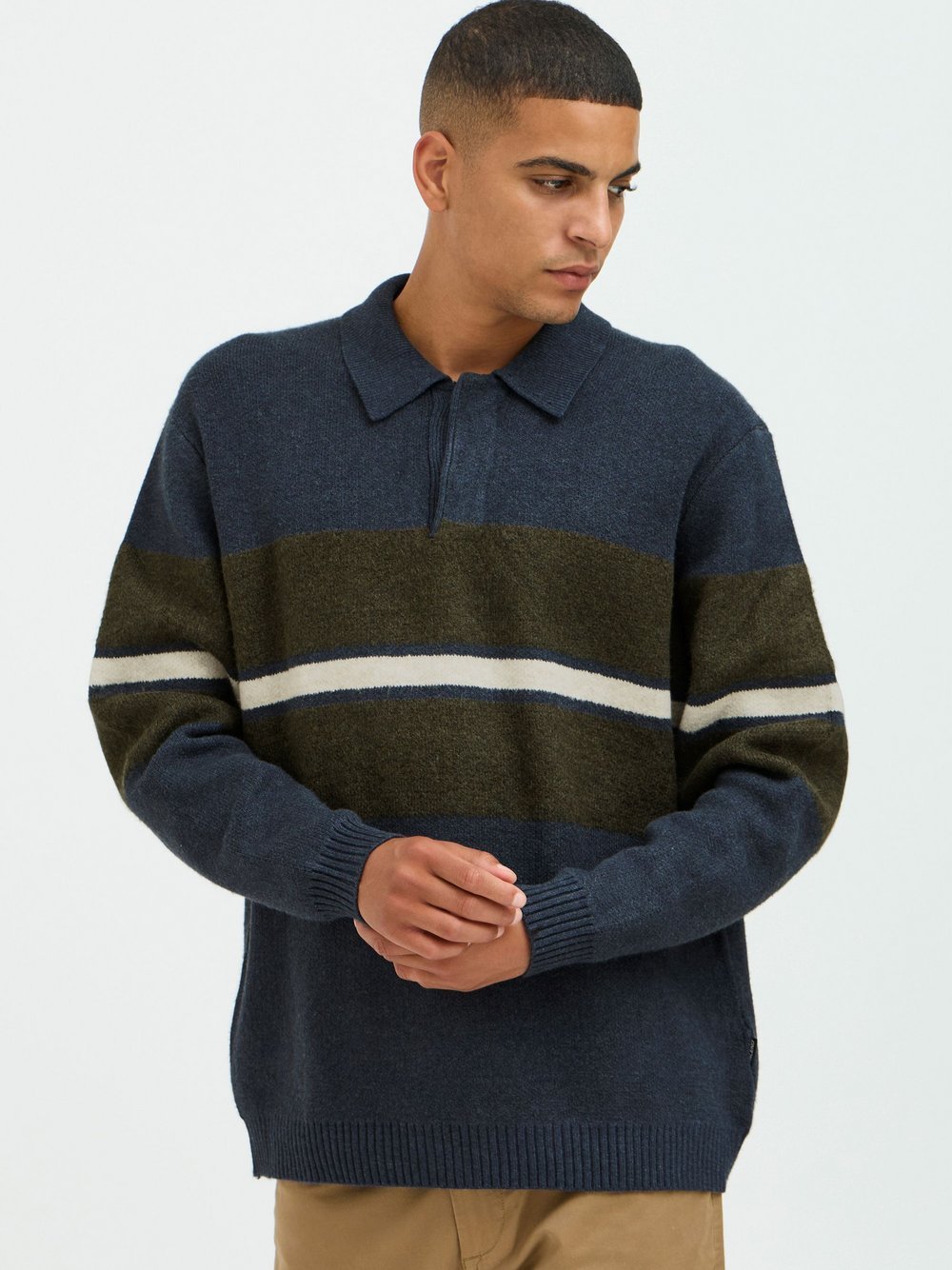 BLEND Strickpullover Herren blau gestreift, XXXL