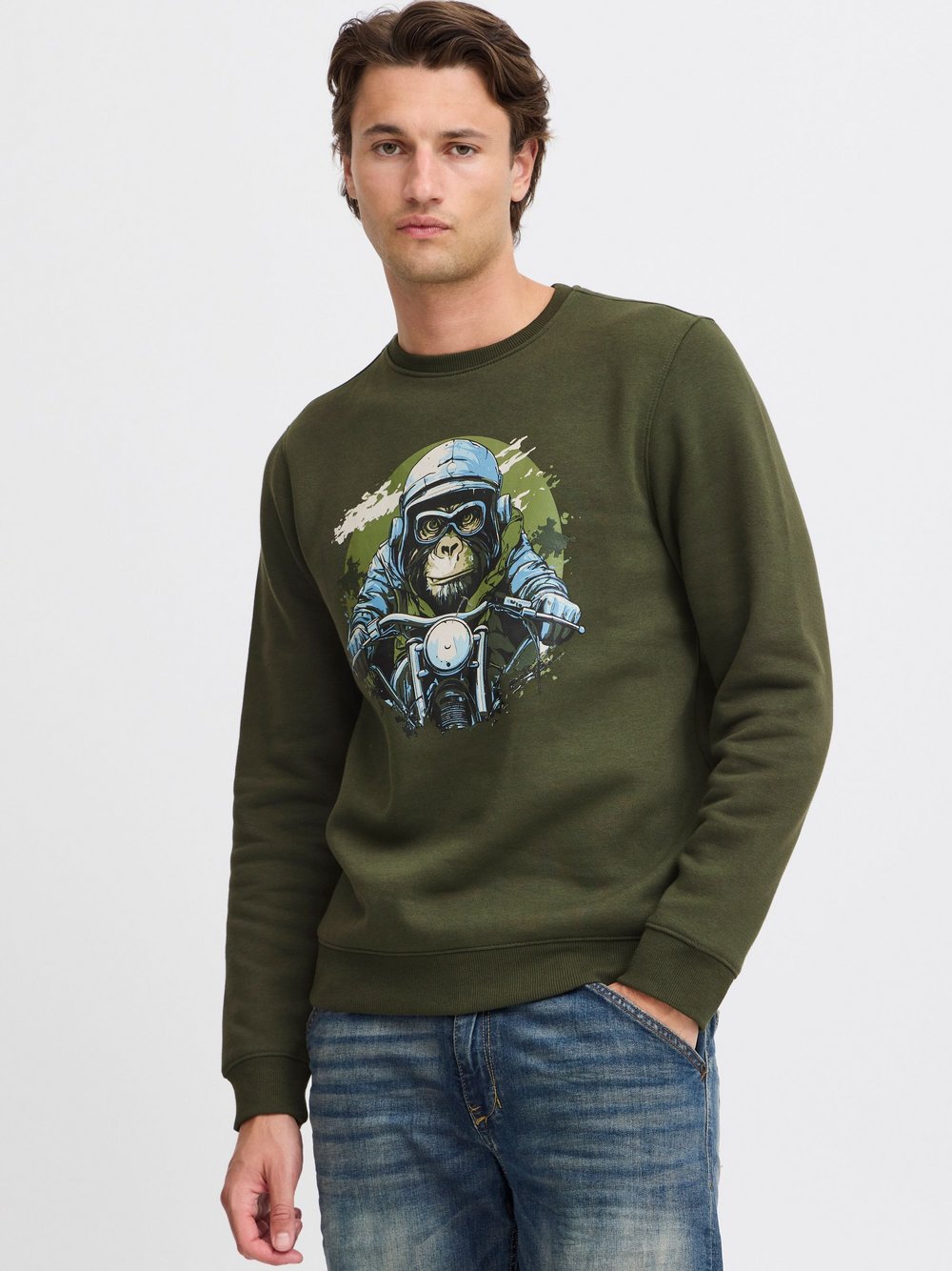 BLEND Sweatshirt Herren Baumwolle grün bedruckt, L