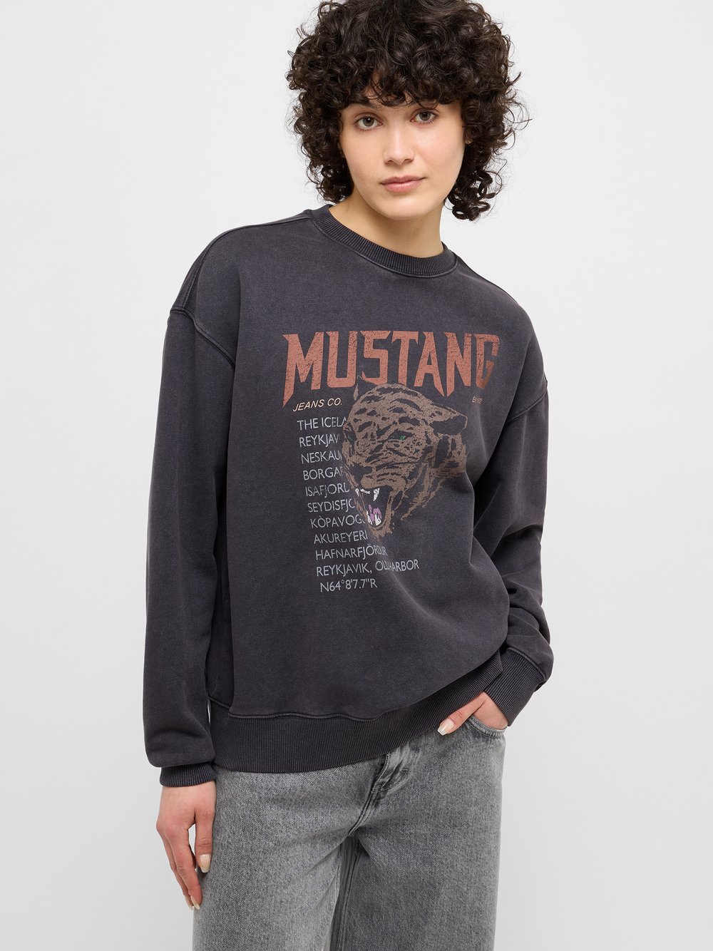 Mustang Sweatshirt Damen Baumwolle schwarz bedruckt, L