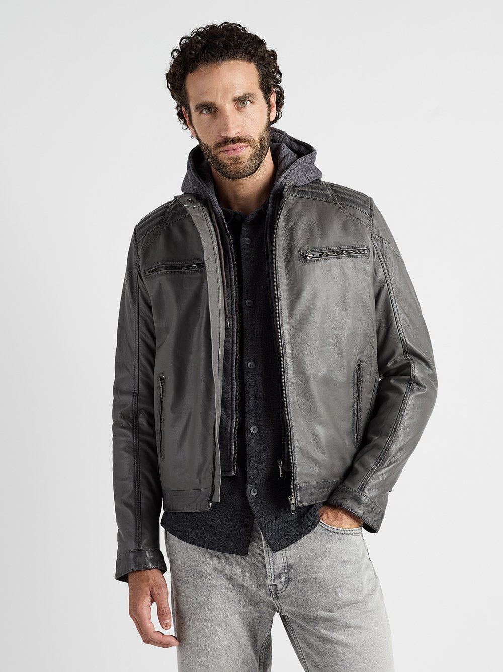 Thumbnail - JCC Lederjacke Herren grau, 58