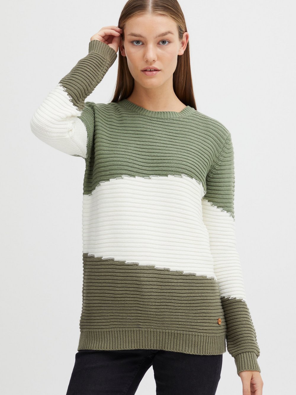 OXMO Strickpullover Damen grün gestreift, XXL