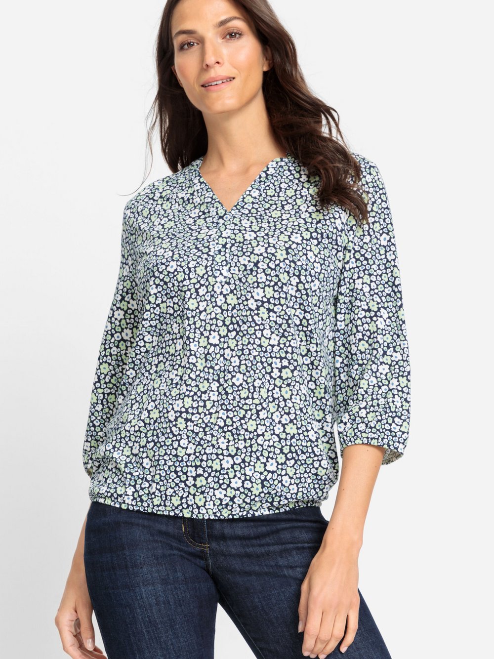 Olsen Shirt Damen Baumwolle blau bedruckt, 44