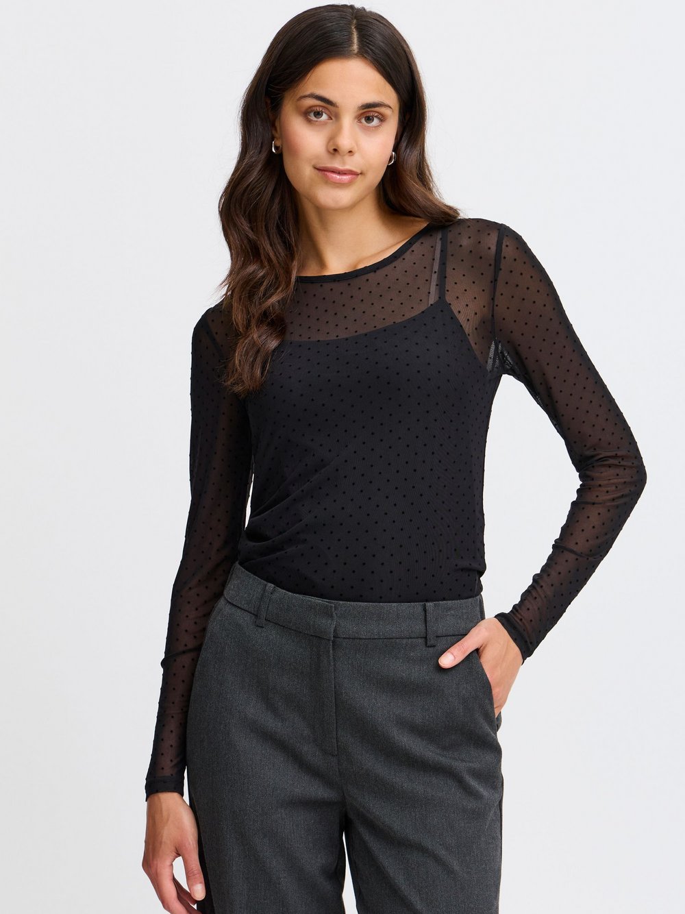 fransa Longsleeve Damen schwarz gepunktet, XXL