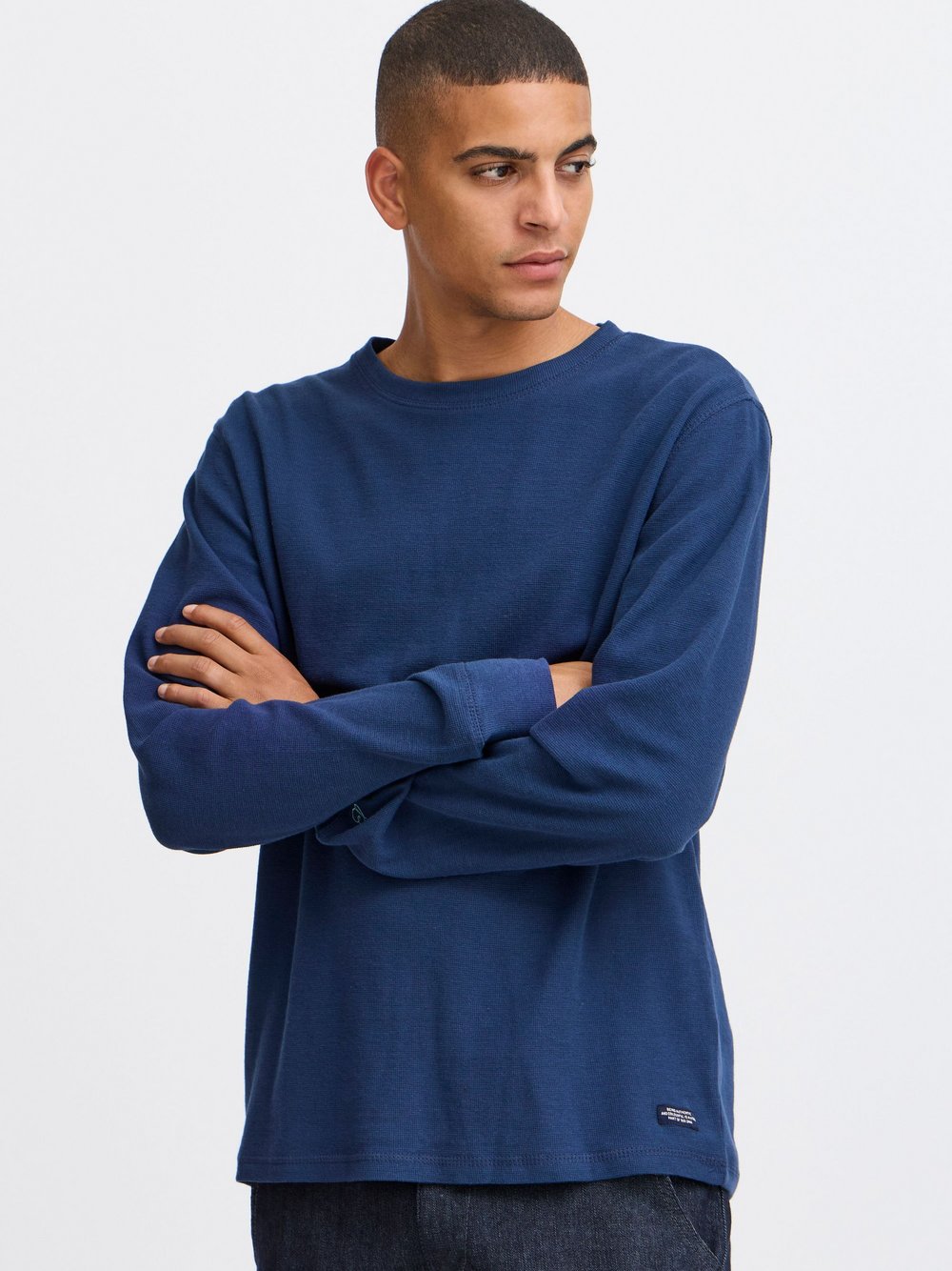 BLEND Longsleeve Herren Baumwolle blau, L