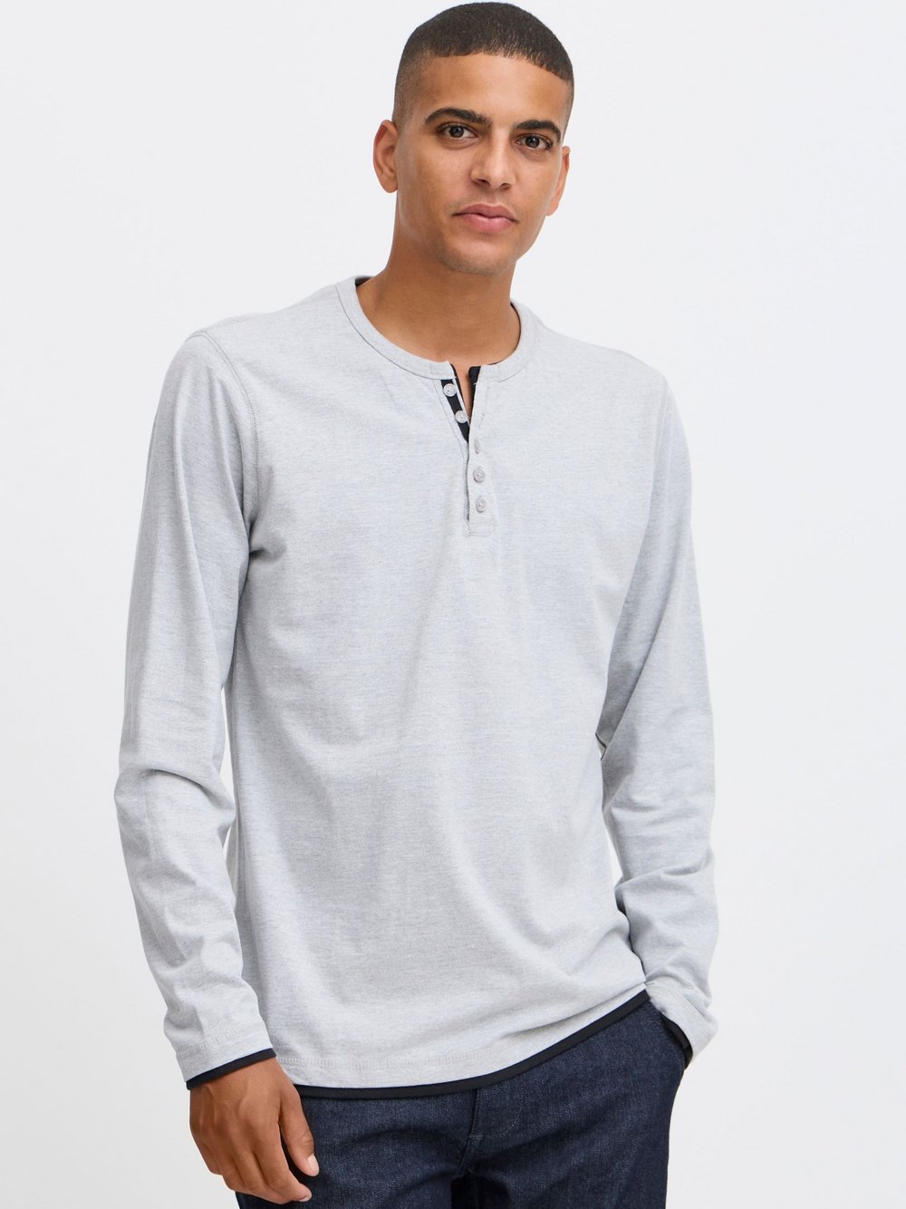 BLEND Longsleeve Herren Baumwolle grau meliert, L