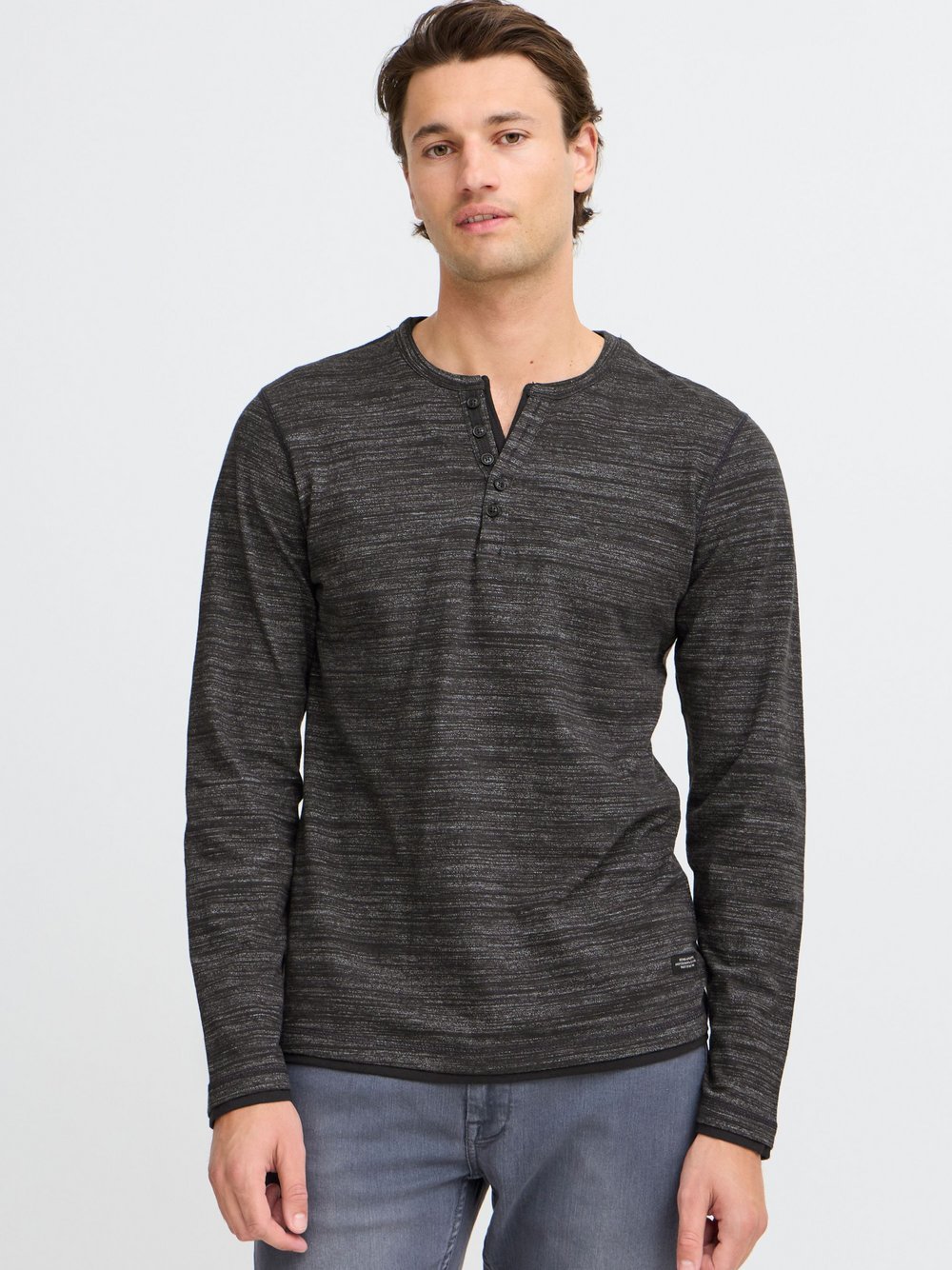 BLEND Longsleeve Herren Baumwolle schwarz meliert, L