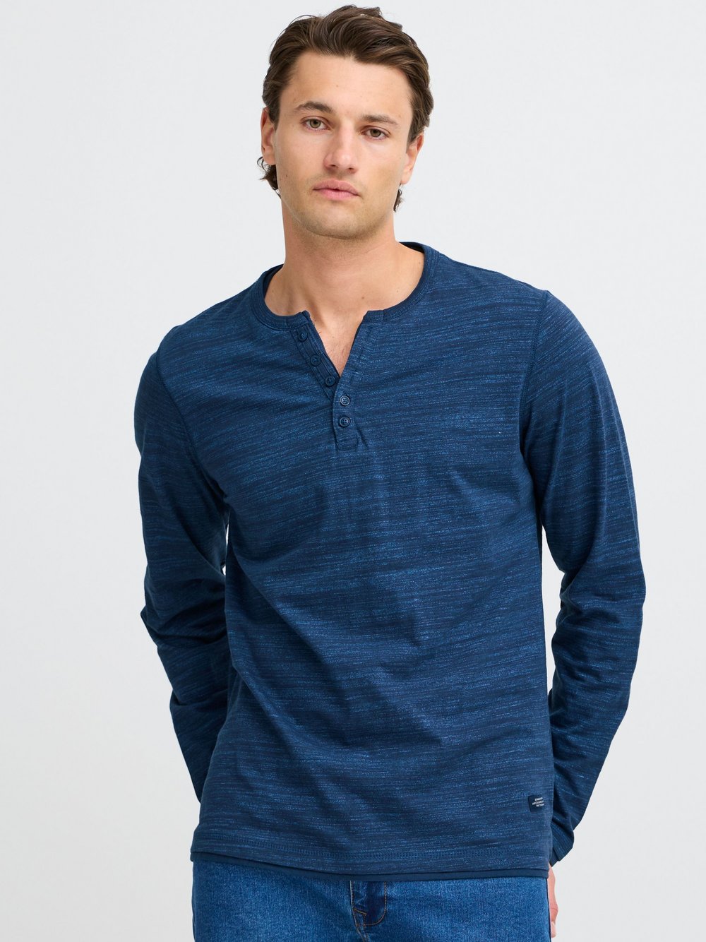 BLEND Longsleeve Herren Baumwolle blau meliert, S