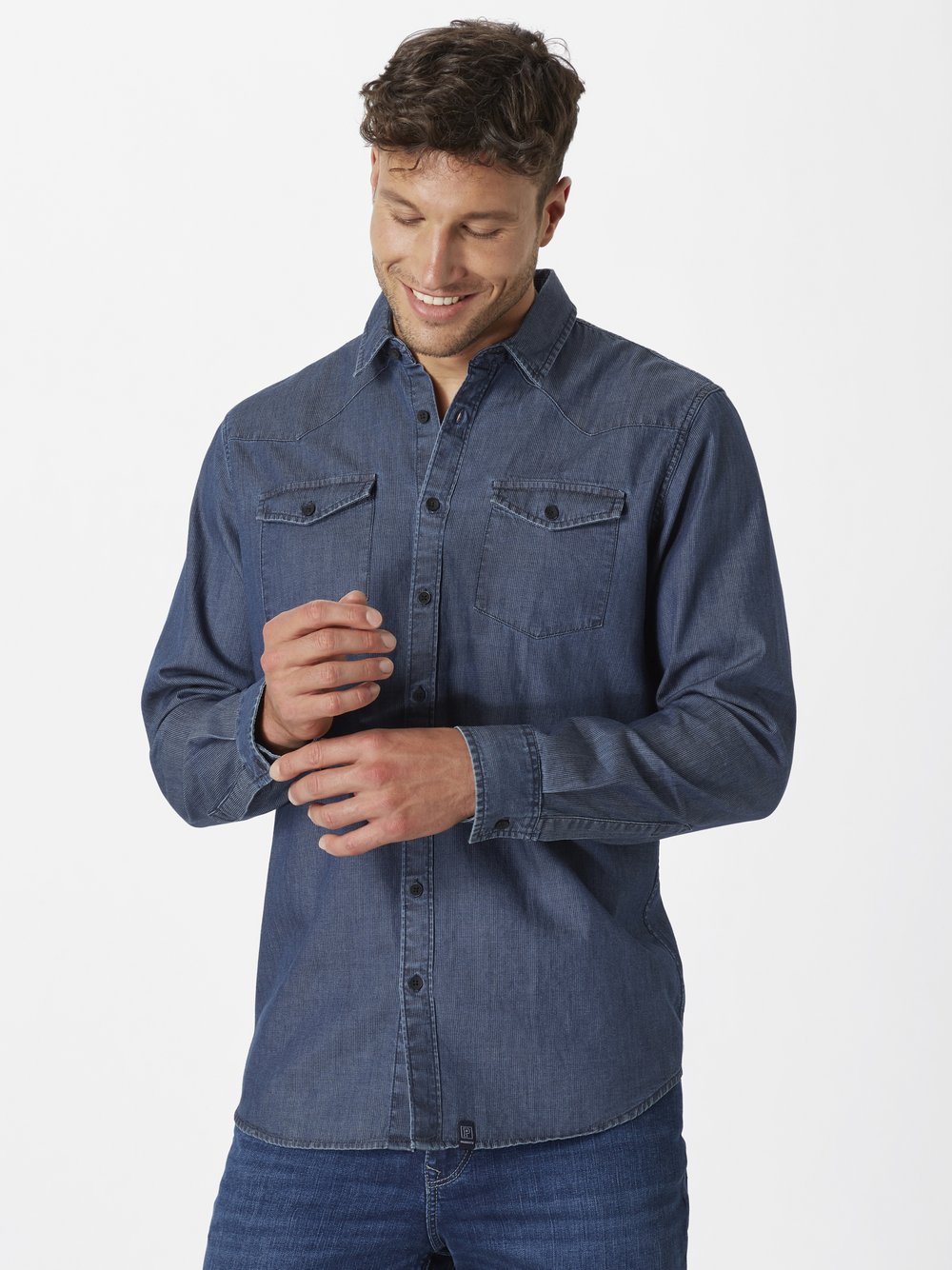 Paddock`s Jeanshemd Herren Regular Fit Baumwolle blau gestreift, L