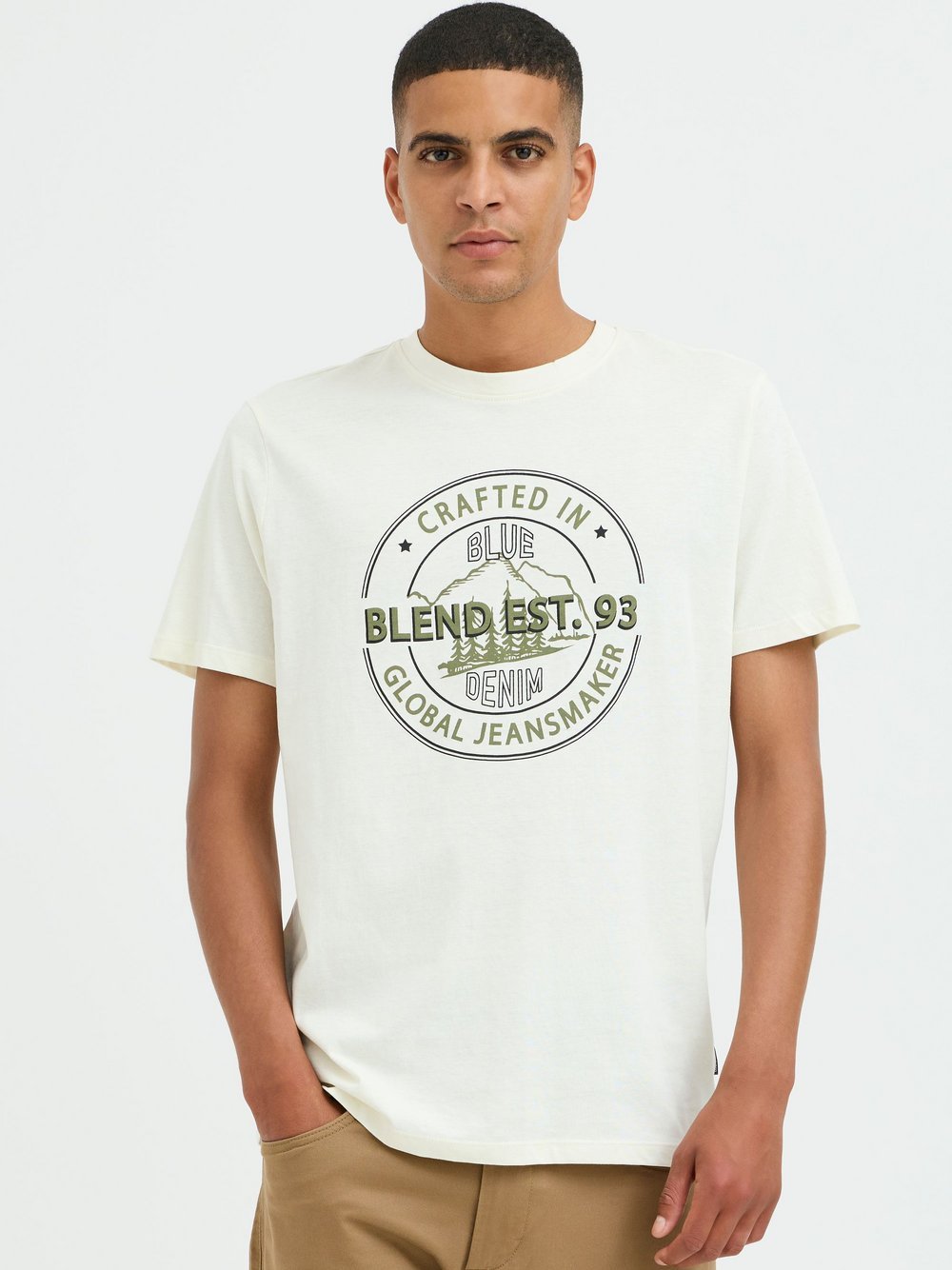 BLEND T-Shirt Herren Baumwolle weiß gemustert, M