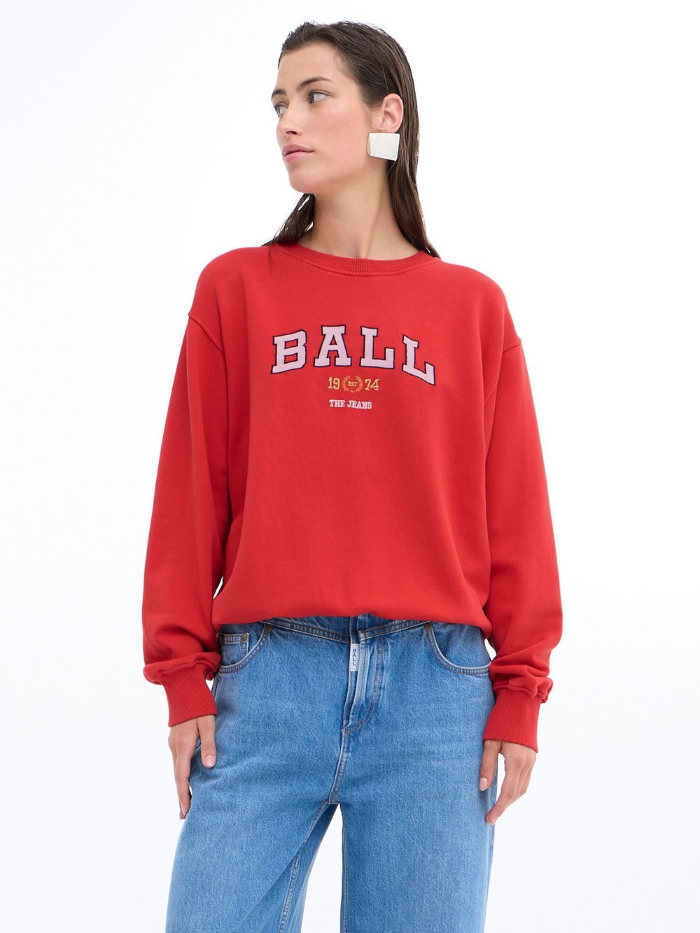 Ball Sweatshirt Damen Baumwolle blau gemustert, L