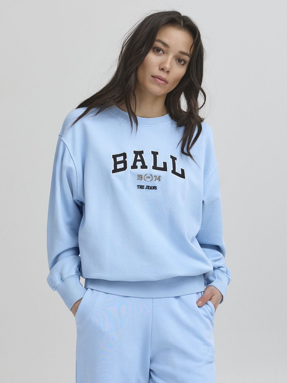 Ball Sweatshirt Damen Baumwolle blau gemustert, L