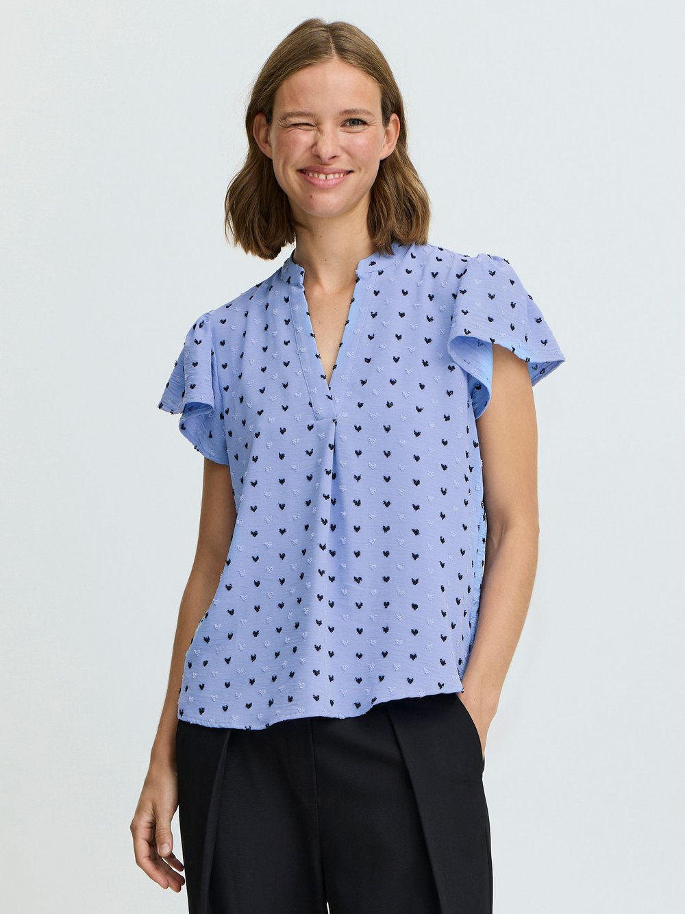 B.Young Bluse Damen blau gemustert, 40