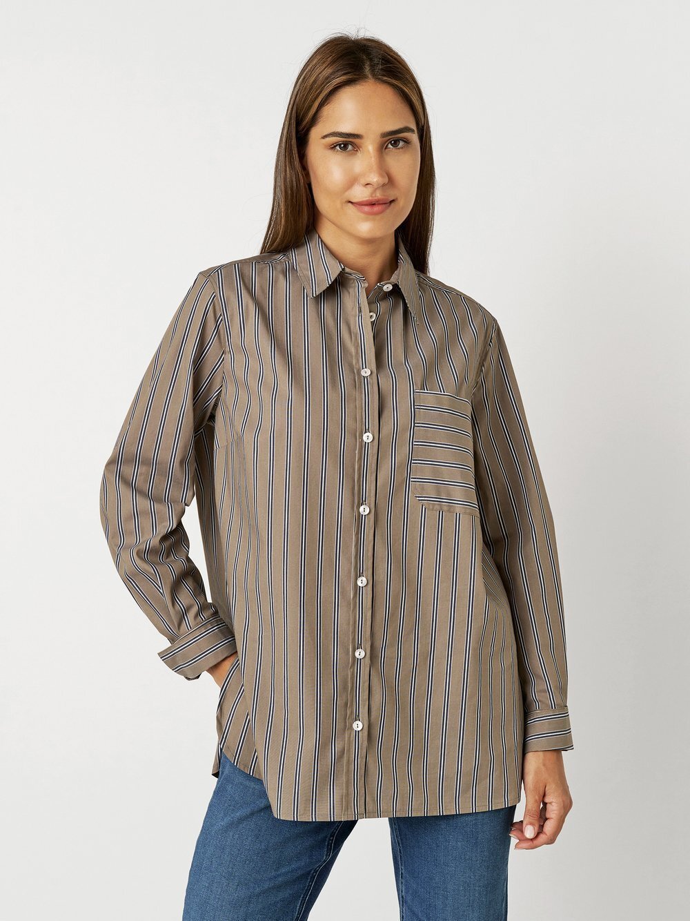 TONI Bluse Damen Baumwolle braun gestreift, 38