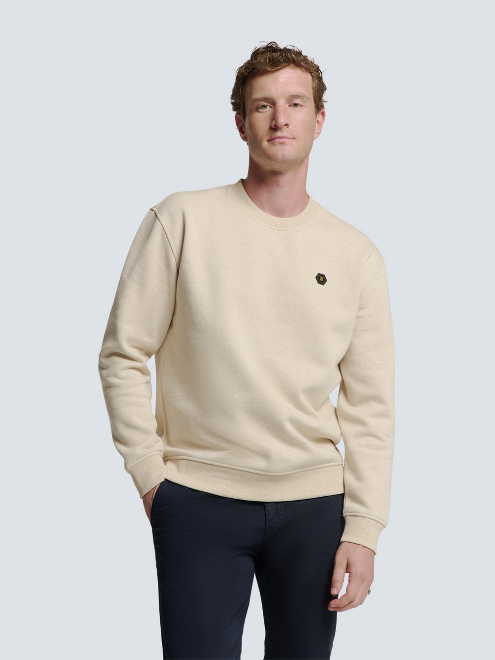 No Excess Pullover mit Rückenaufdruck Herren Baumwolle beige, L