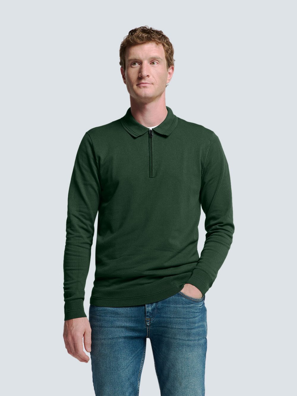 No Excess Polo-Pullover mit halbem Reißverschluss Herren Viskose grün, L