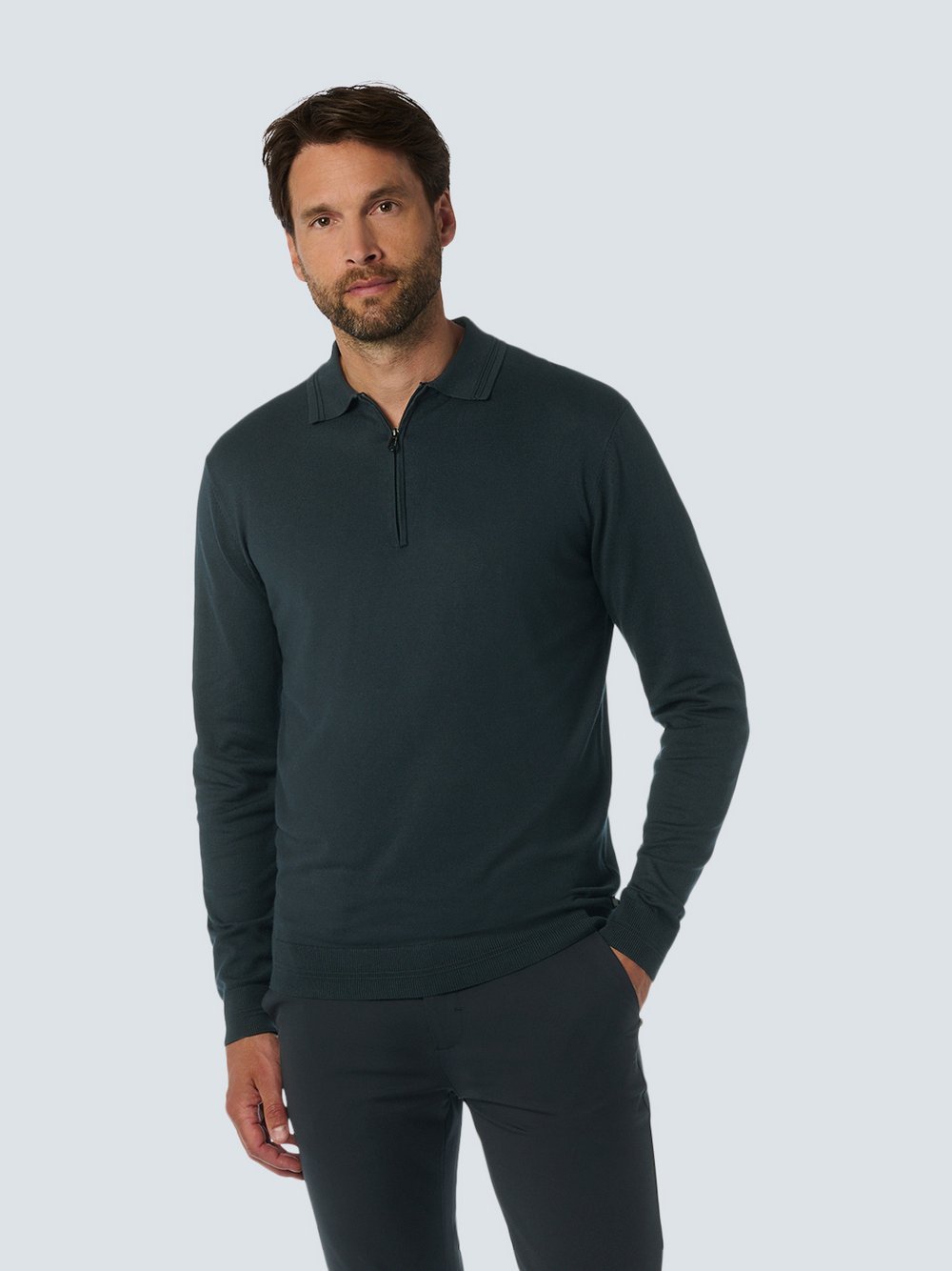 No Excess Polo-Pullover mit halbem Reißverschluss Herren Viskose blau, L