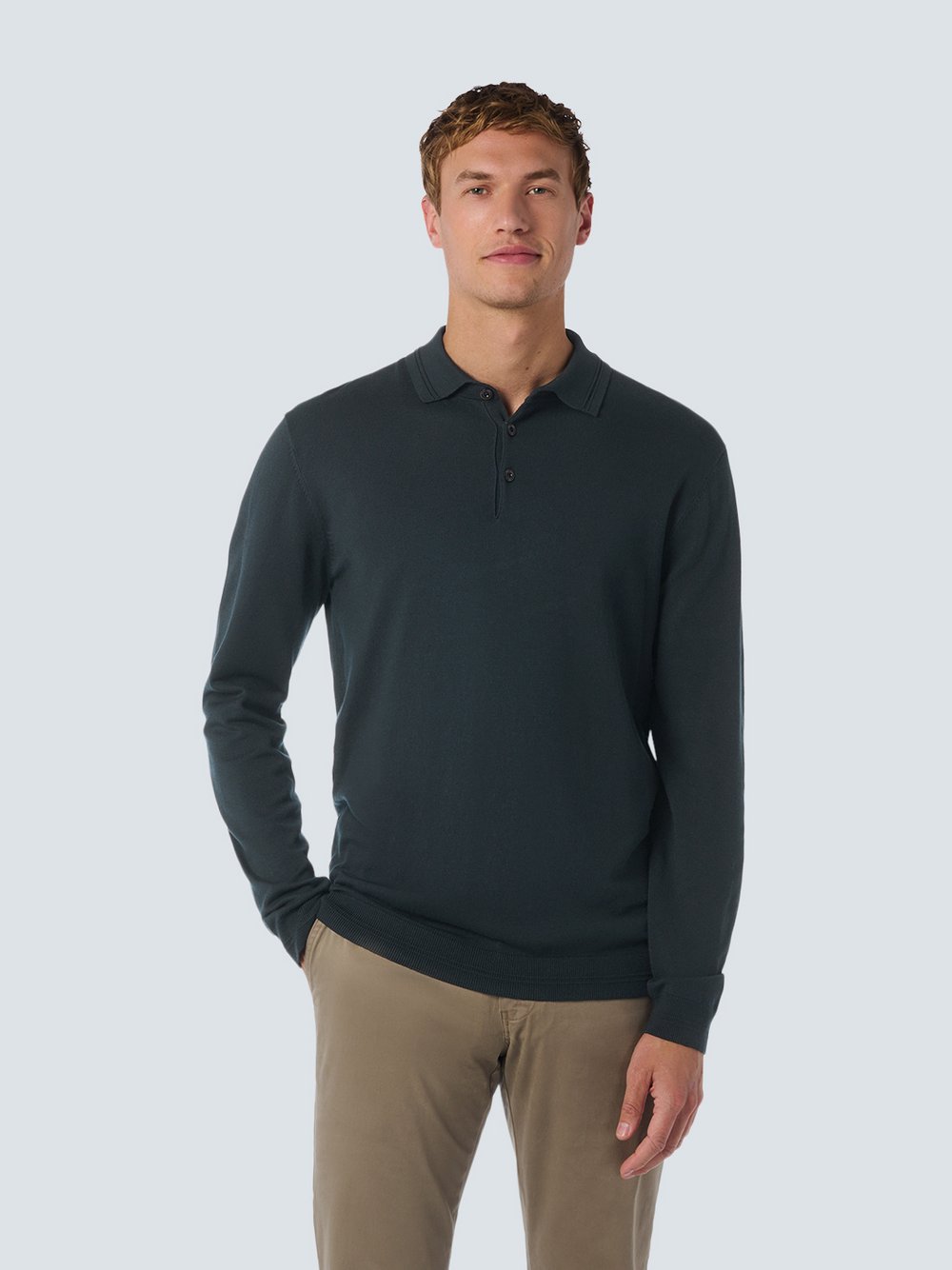 No Excess Langärmeliger Polo-Pullover Herren Viskose blau, M