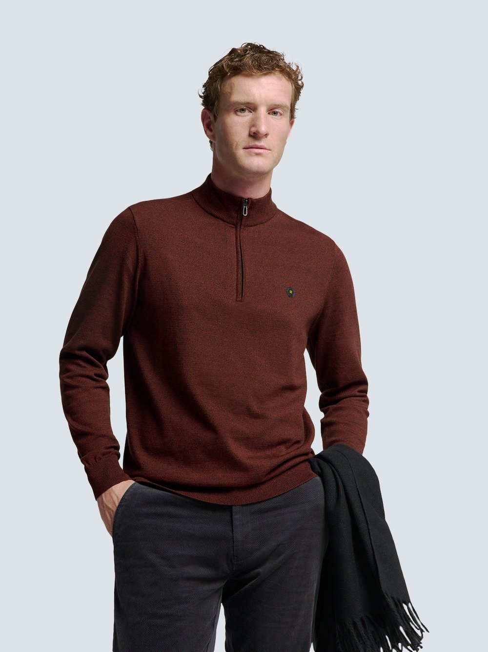 No Excess Pullover mit halbem Reißverschluss Herren Baumwolle rot, L