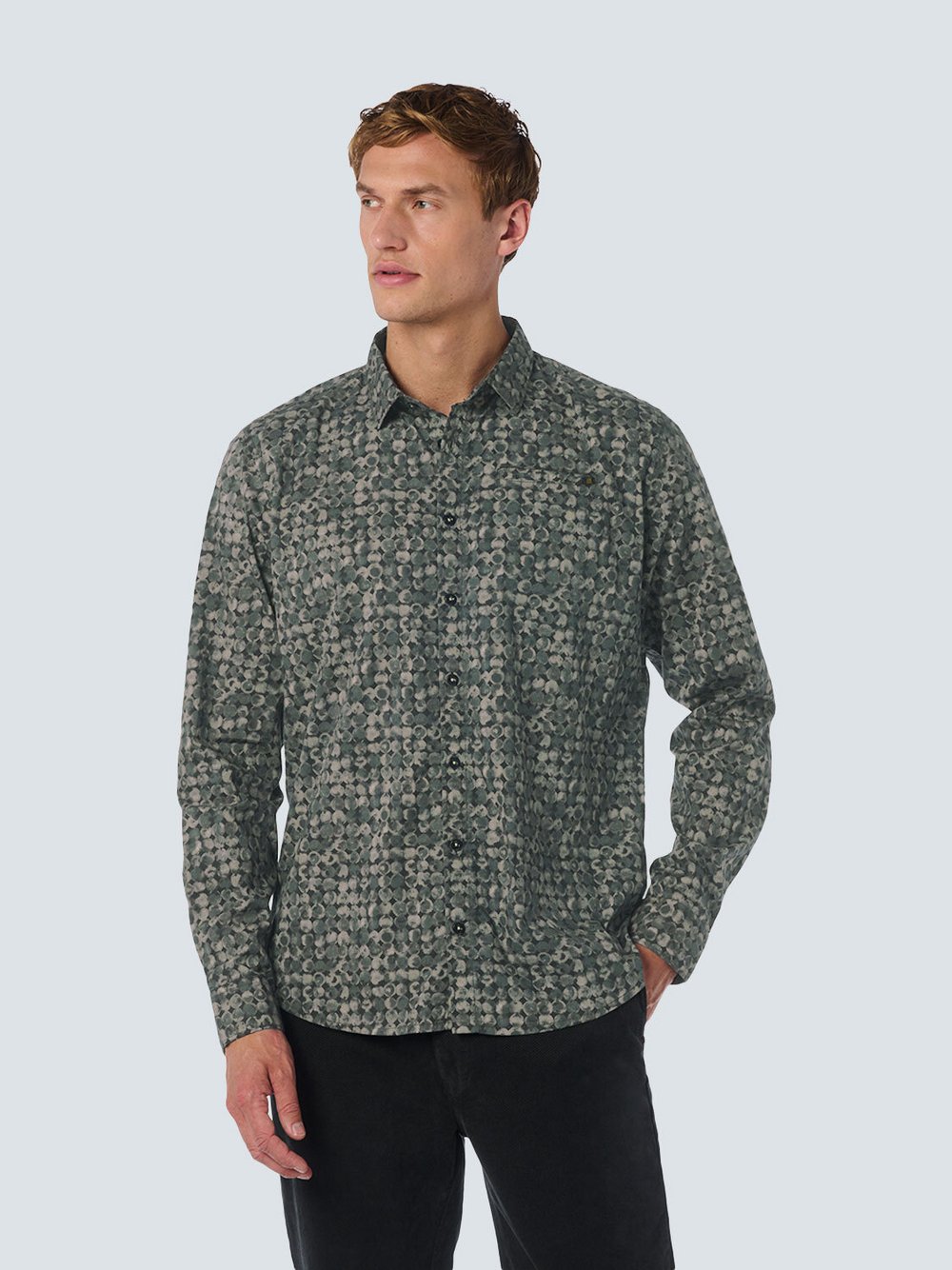 No Excess Stretch All-Over Print Shirt Herren Regular Fit Baumwolle grün bedruckt, XL