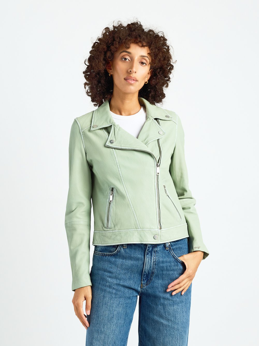 Thumbnail - Maze Leder Bikerjacke Damen grün, M