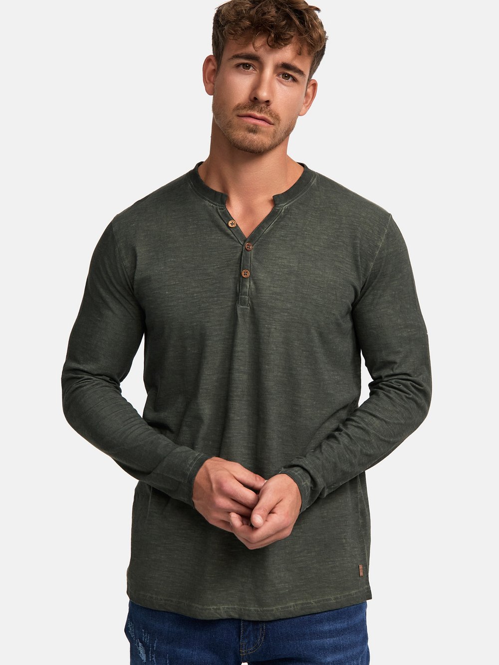 Indicode Langarmshirt Herren Baumwolle grün, XXL