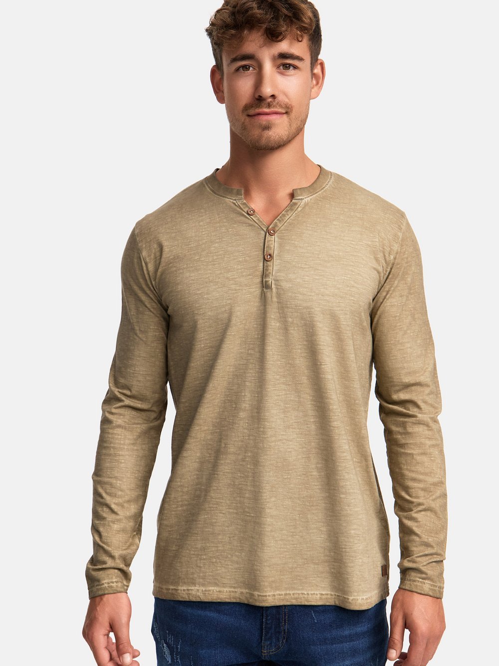 Indicode Langarmshirt Herren Baumwolle beige, S