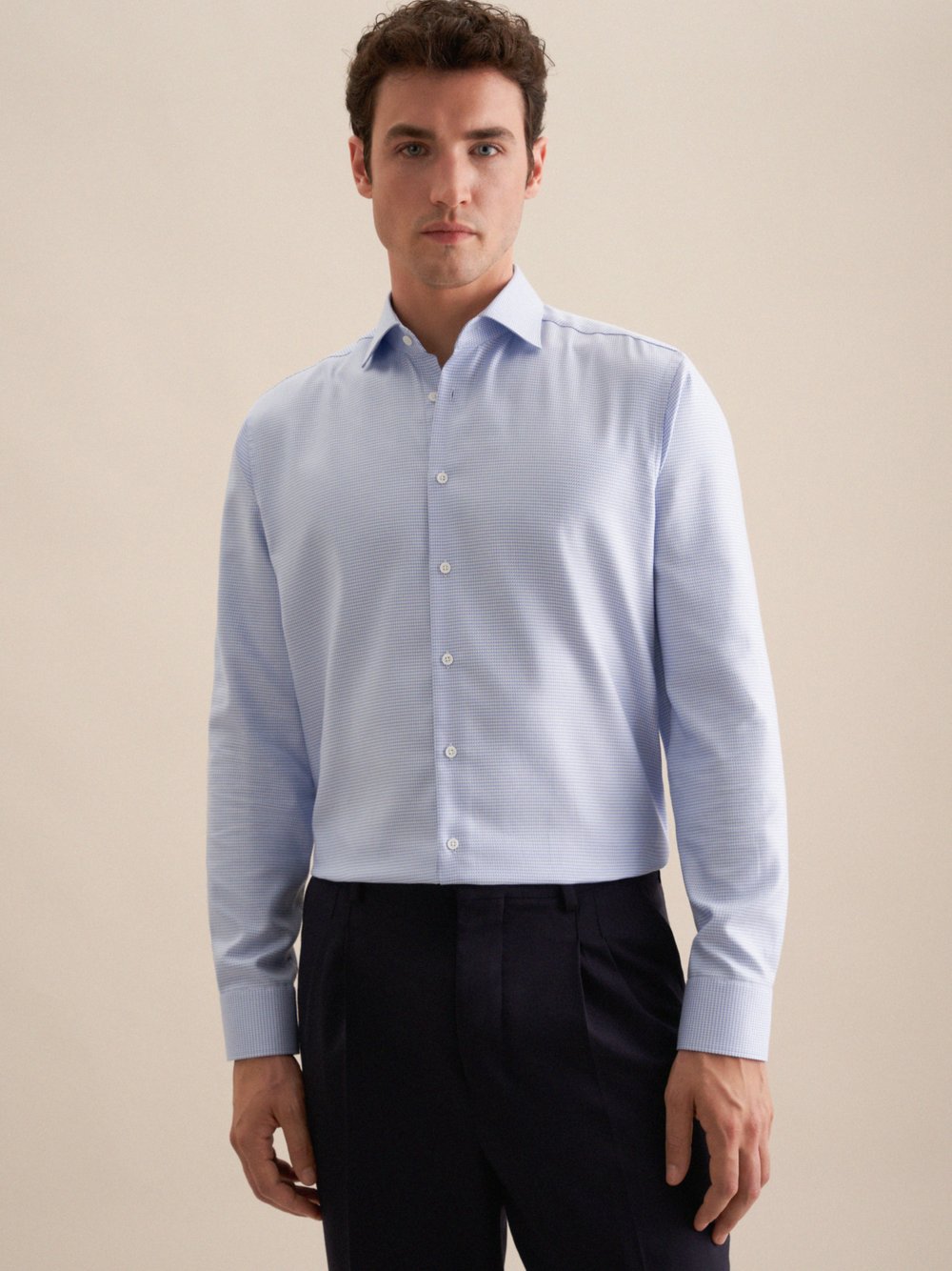 Seidensticker Business Hemd Herren Regular Fit Baumwolle blau gemustert, 48