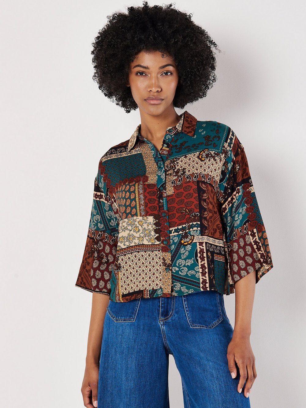 Apricot Bluse Damen Viskose braun gemustert, XXL