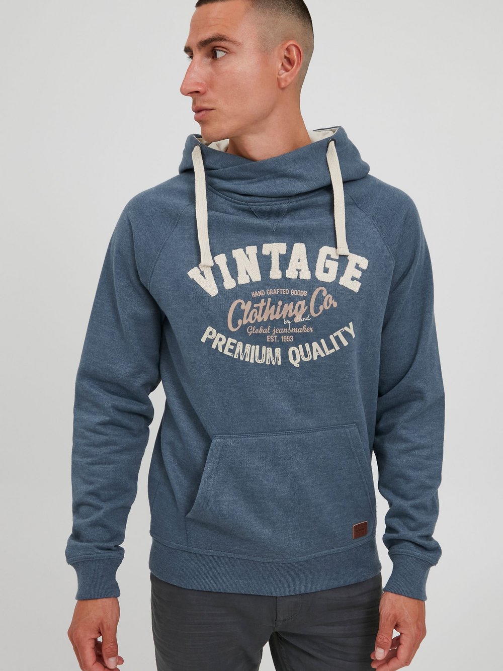 BLEND Hoodie Herren Baumwolle blau gemustert, M