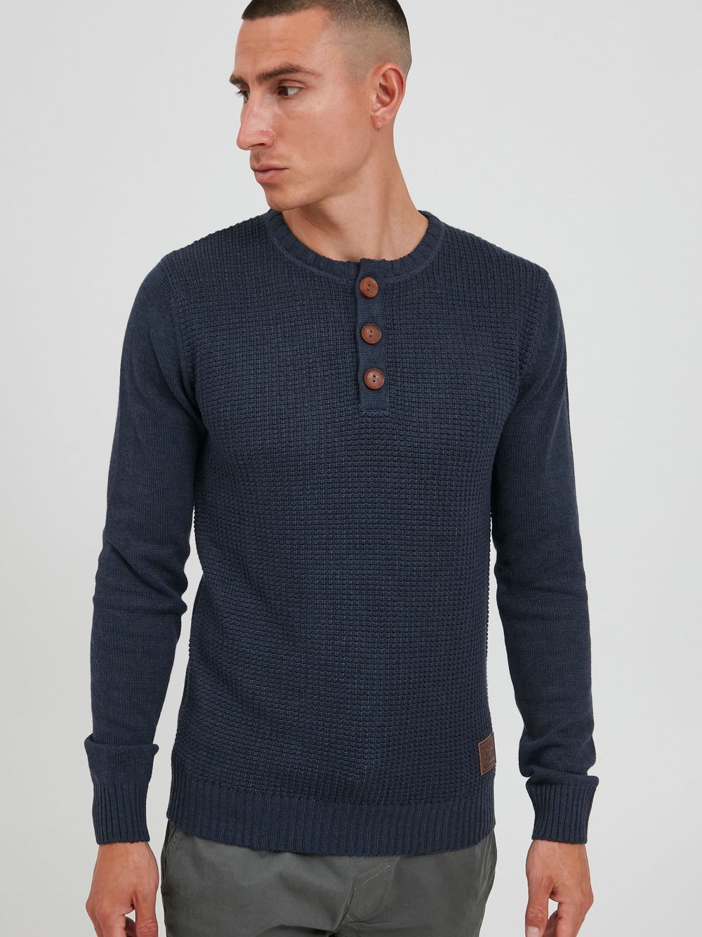 Solid Strickpullover Herren Baumwolle blau, M