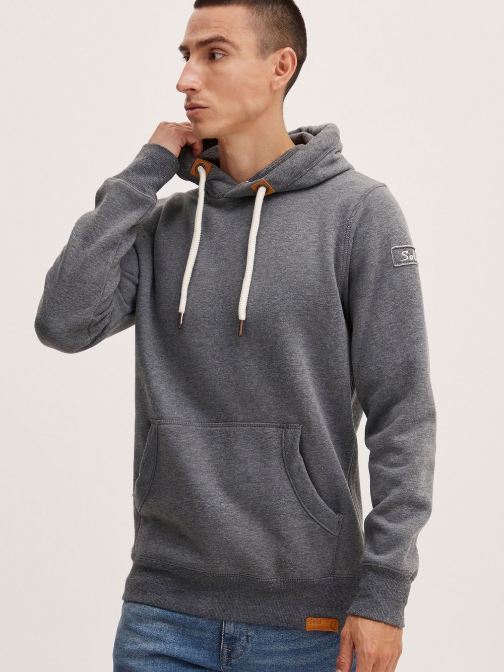 Solid Hoodie Herren Baumwolle grau, M