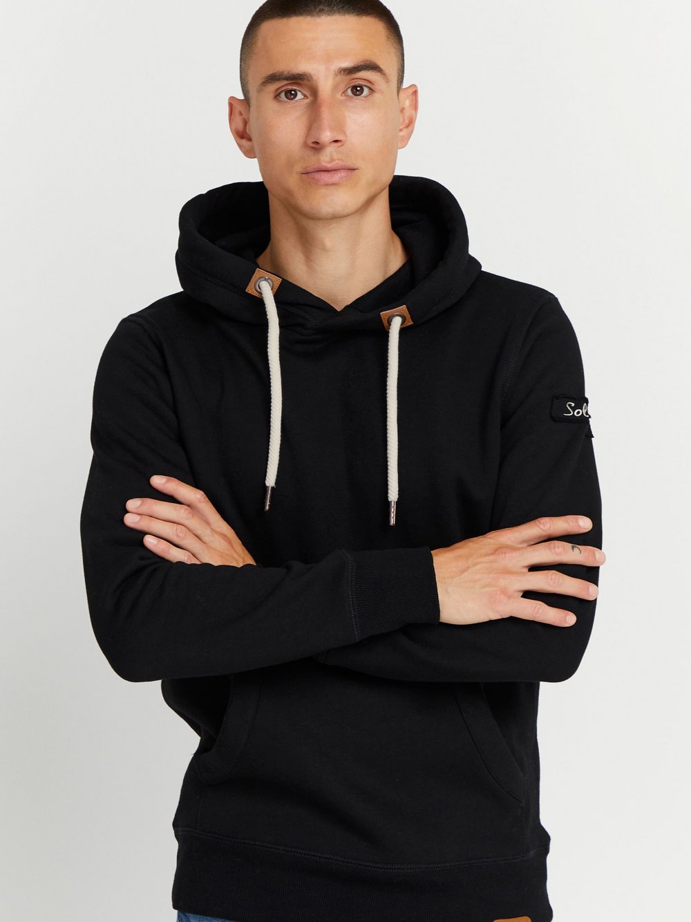 Solid Hoodie Herren Baumwolle schwarz, S