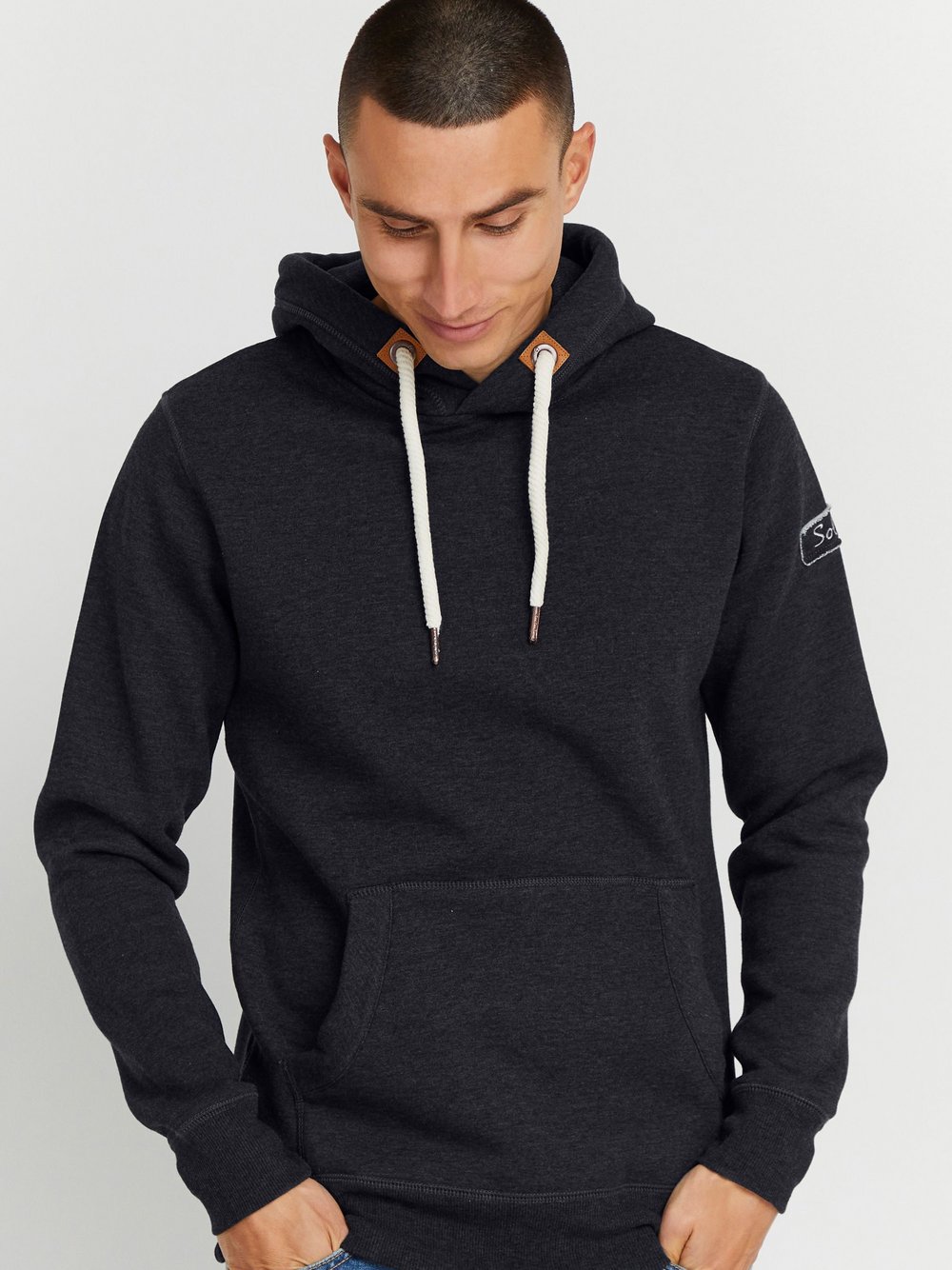 Solid Hoodie Herren Baumwolle grau, M