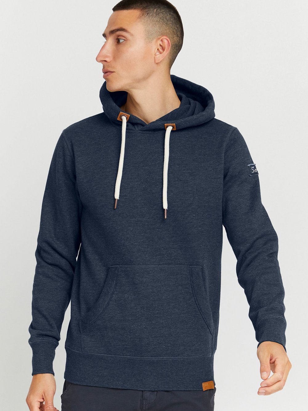 Solid Hoodie Herren Baumwolle blau, XXL