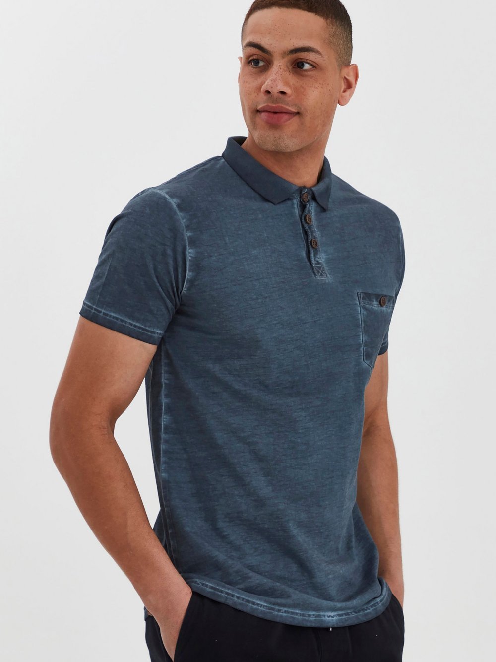 Solid Poloshirt Herren Baumwolle blau gemustert, M