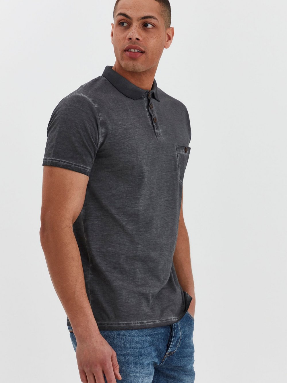 Solid Poloshirt Herren Baumwolle grau gemustert, M