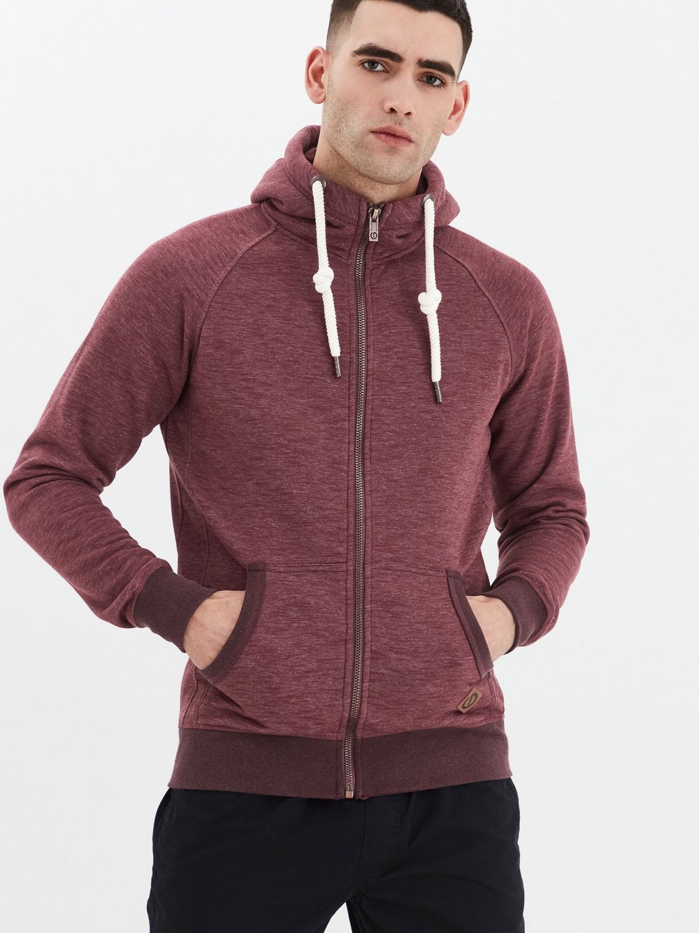 Solid Kapuzensweatjacke Herren Baumwolle rot gemustert, L