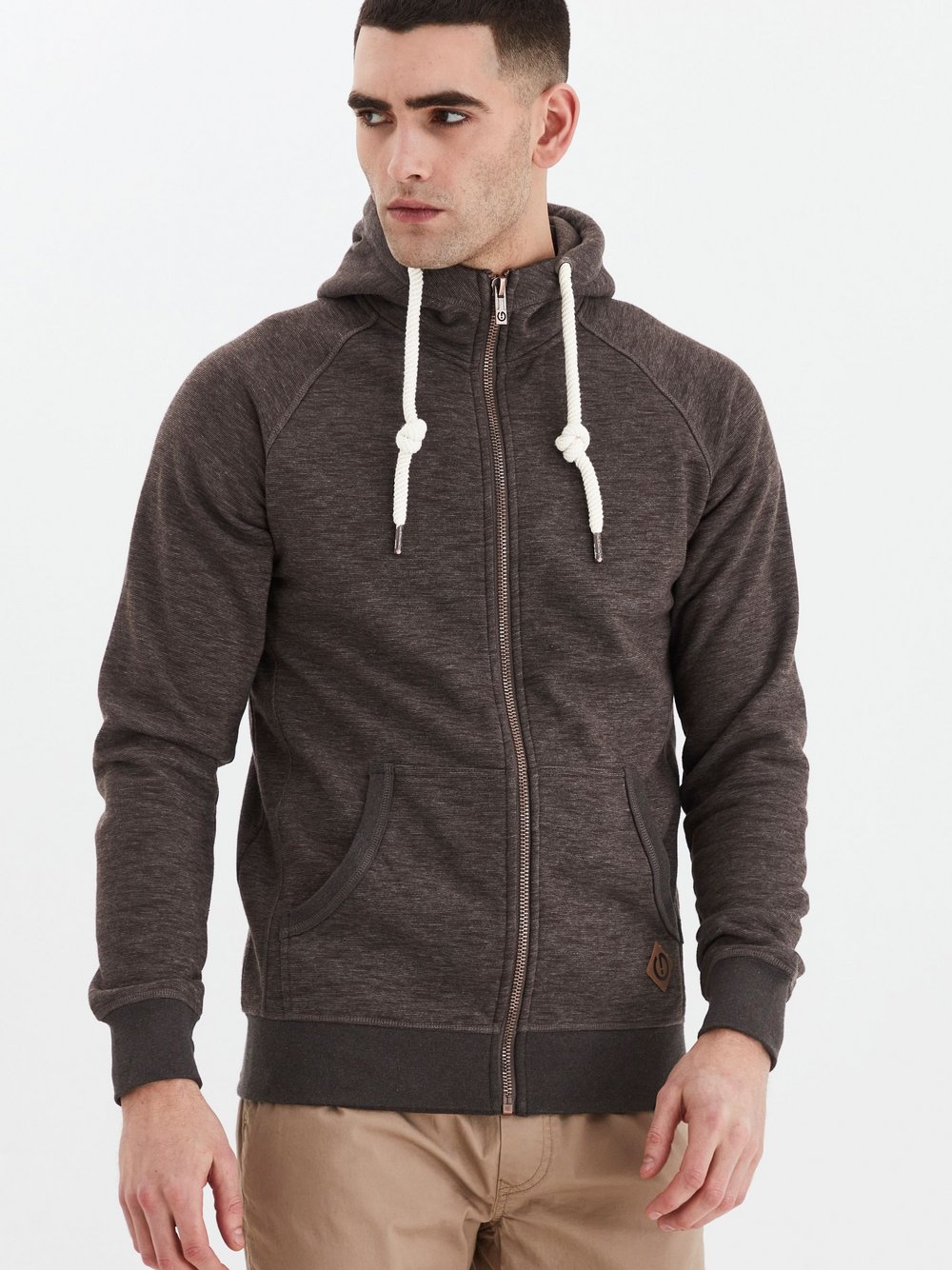 Solid Kapuzensweatjacke Herren Baumwolle braun gemustert, XXL