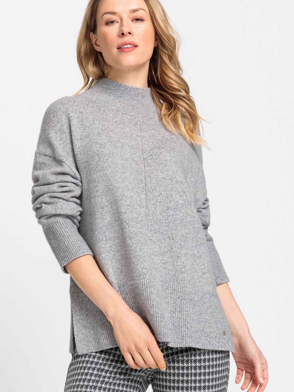 Olsen Pullover Langarm-Pullover in weiter Passform mit verspielten Ziernähten Damen Viskose grau, 48