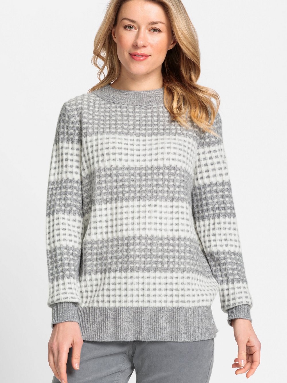 Olsen Pullover Damen Viskose grau gestreift, 42