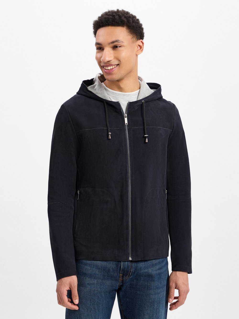 Bugatti Lederjacke aus Ziegenvelours Herren blau, 50