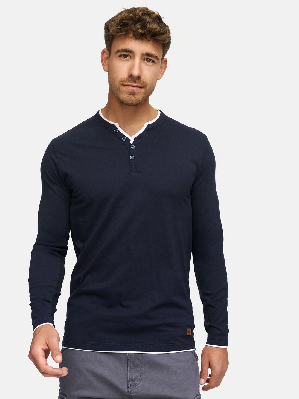 Indicode Langarmshirt Herren Baumwolle blau, XXL