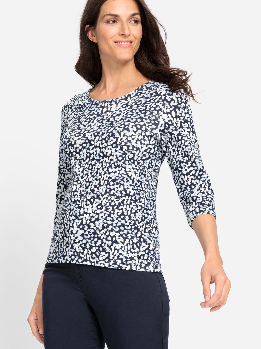 Olsen Shirt Damen Baumwolle blau gemustert, 44