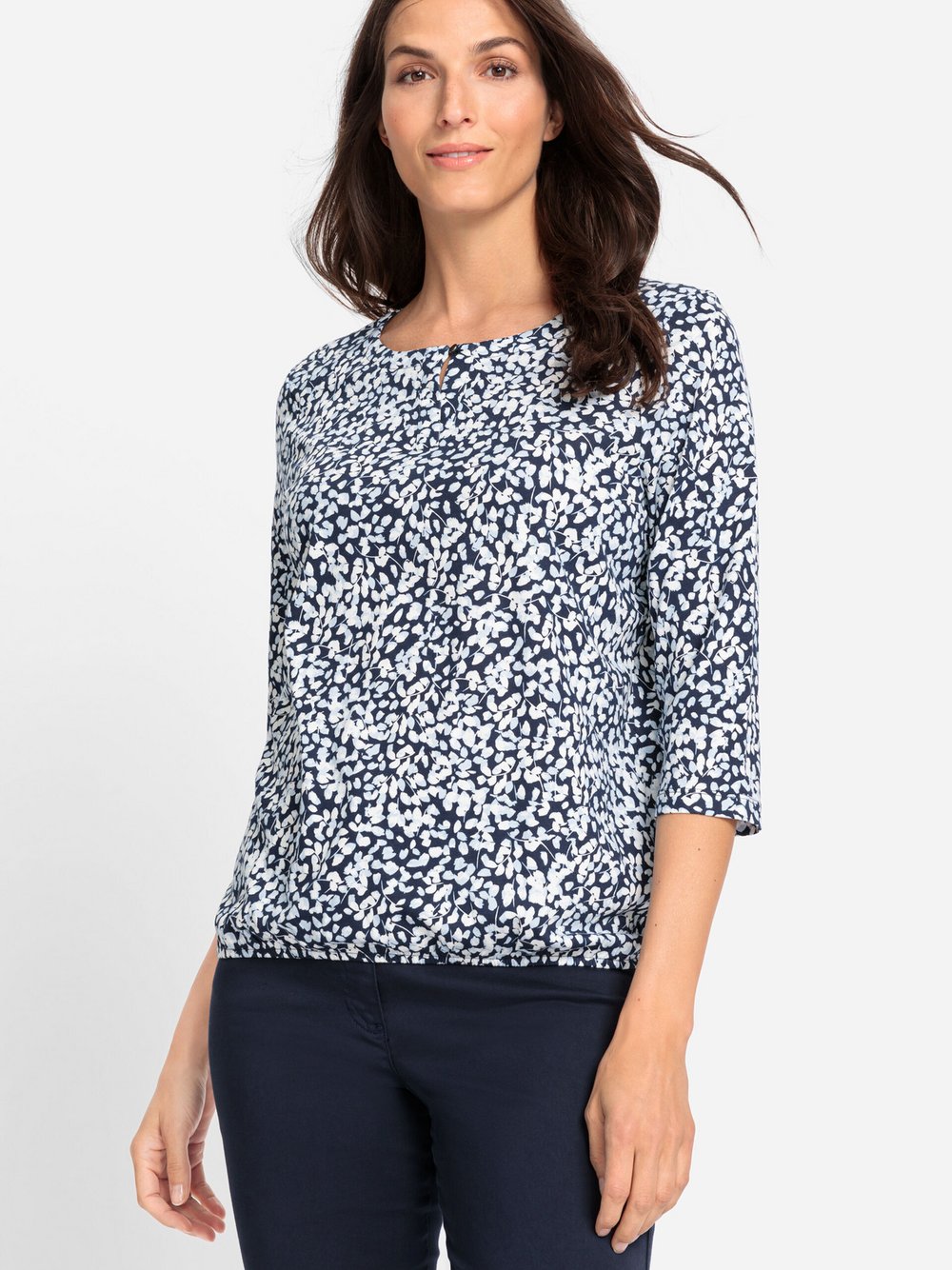 Olsen Shirt Damen Baumwolle blau gemustert, 48